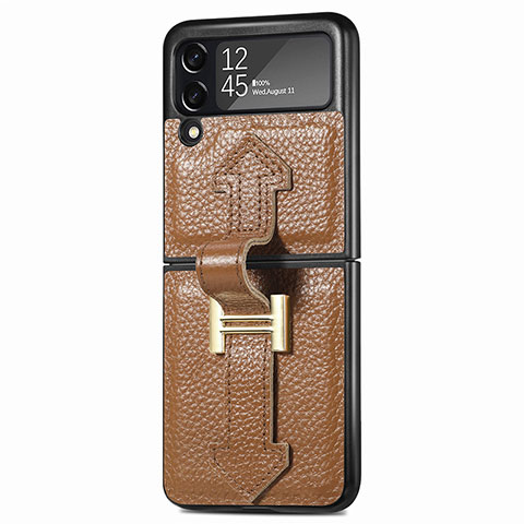 Luxus Leder Hülle Handyhülle und Kunststoff Schutzhülle Hartschalen Tasche L05 für Samsung Galaxy Z Flip3 5G Braun