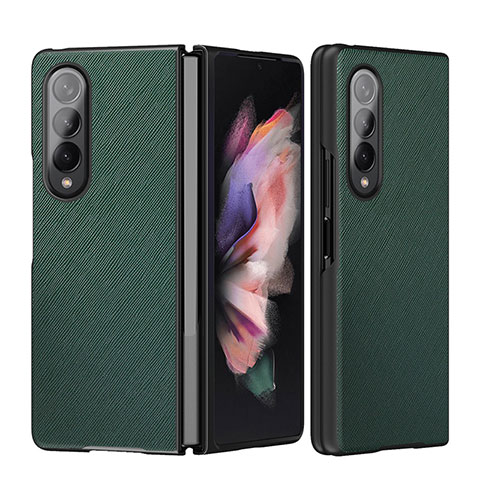 Luxus Leder Hülle Handyhülle und Kunststoff Schutzhülle Hartschalen Tasche L06 für Samsung Galaxy Z Fold3 5G Grün