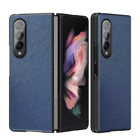 Luxus Leder Hülle Handyhülle und Kunststoff Schutzhülle Hartschalen Tasche L06 für Samsung Galaxy Z Fold4 5G Blau