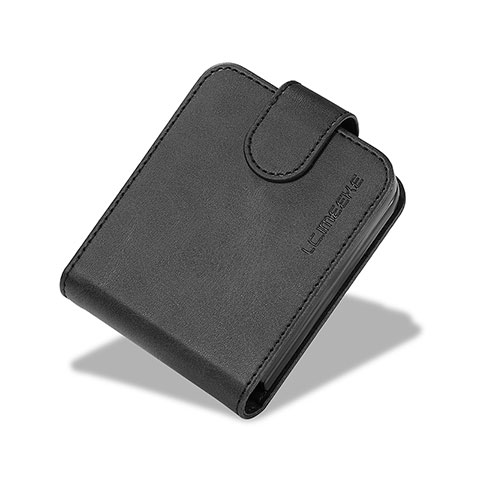 Luxus Leder Hülle Handyhülle und Kunststoff Schutzhülle Hartschalen Tasche LC6 für Samsung Galaxy Z Flip5 5G Schwarz