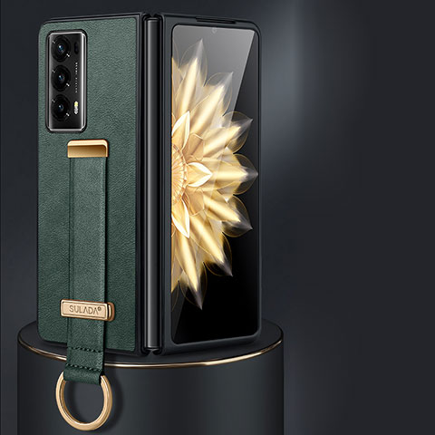 Luxus Leder Hülle Handyhülle und Kunststoff Schutzhülle Hartschalen Tasche LD1 für Huawei Honor Magic V2 5G Grün