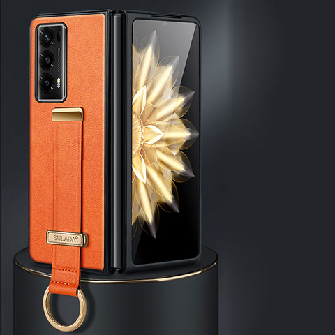 Luxus Leder Hülle Handyhülle und Kunststoff Schutzhülle Hartschalen Tasche LD1 für Huawei Honor Magic V2 5G Orange