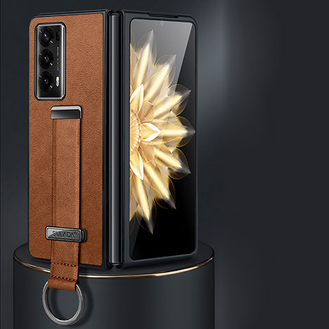 Luxus Leder Hülle Handyhülle und Kunststoff Schutzhülle Hartschalen Tasche LD1 für Huawei Honor Magic V2 Ultimate 5G Braun