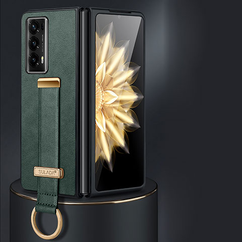 Luxus Leder Hülle Handyhülle und Kunststoff Schutzhülle Hartschalen Tasche LD1 für Huawei Honor Magic V2 Ultimate 5G Grün