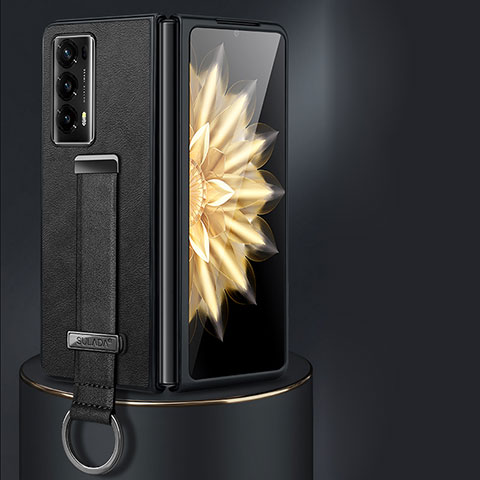 Luxus Leder Hülle Handyhülle und Kunststoff Schutzhülle Hartschalen Tasche LD1 für Huawei Honor Magic V2 Ultimate 5G Schwarz