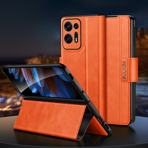 Luxus Leder Hülle Handyhülle und Kunststoff Schutzhülle Hartschalen Tasche LD1 für Oppo Find N2 5G Orange