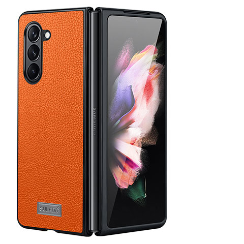 Luxus Leder Hülle Handyhülle und Kunststoff Schutzhülle Hartschalen Tasche LD3 für Samsung Galaxy Z Fold5 5G Orange