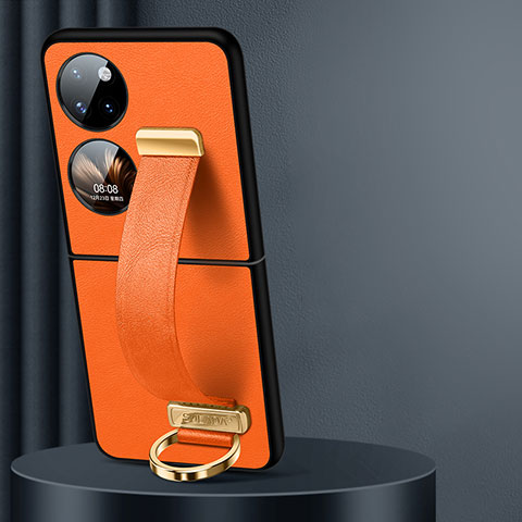 Luxus Leder Hülle Handyhülle und Kunststoff Schutzhülle Hartschalen Tasche LD4 für Huawei P50 Pocket Orange