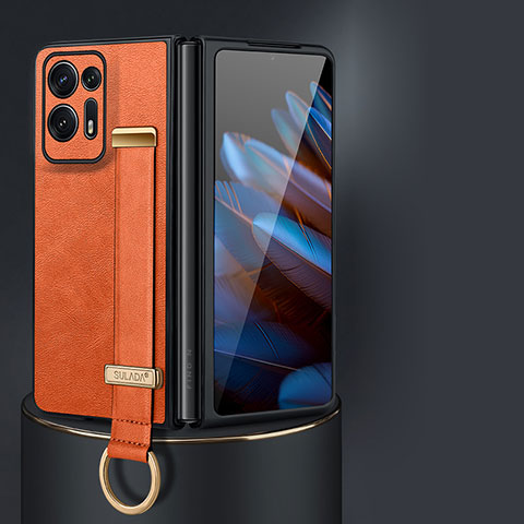 Luxus Leder Hülle Handyhülle und Kunststoff Schutzhülle Hartschalen Tasche LD4 für Oppo Find N2 5G Orange