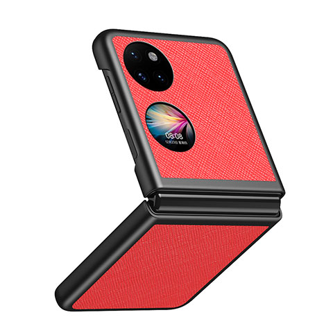 Luxus Leder Hülle Handyhülle und Kunststoff Schutzhülle Hartschalen Tasche QH2 für Huawei Pocket S Rot