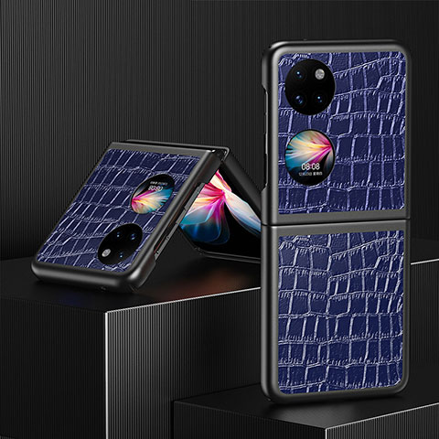 Luxus Leder Hülle Handyhülle und Kunststoff Schutzhülle Hartschalen Tasche QH7 für Huawei P60 Pocket Blau