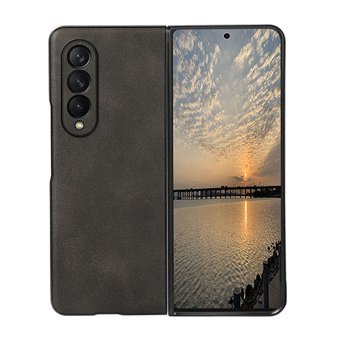 Luxus Leder Hülle Handyhülle und Kunststoff Schutzhülle Hartschalen Tasche R02 für Samsung Galaxy Z Fold3 5G Schwarz