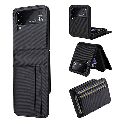 Luxus Leder Hülle Handyhülle und Kunststoff Schutzhülle Hartschalen Tasche R03 für Samsung Galaxy Z Flip3 5G Schwarz