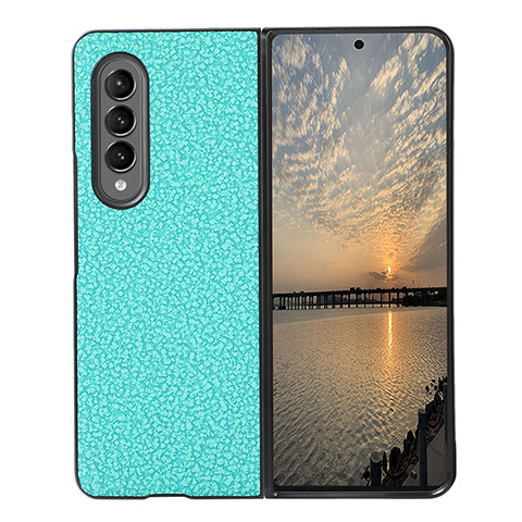 Luxus Leder Hülle Handyhülle und Kunststoff Schutzhülle Hartschalen Tasche R04 für Samsung Galaxy Z Fold4 5G Cyan