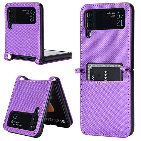 Luxus Leder Hülle Handyhülle und Kunststoff Schutzhülle Hartschalen Tasche R05 für Samsung Galaxy Z Flip3 5G Violett