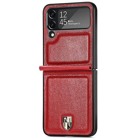 Luxus Leder Hülle Handyhülle und Kunststoff Schutzhülle Hartschalen Tasche R05 für Samsung Galaxy Z Flip4 5G Rot