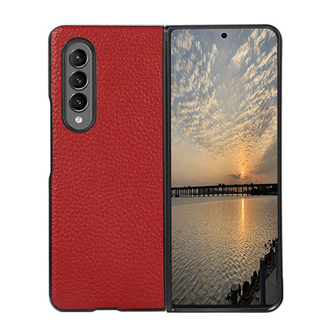 Luxus Leder Hülle Handyhülle und Kunststoff Schutzhülle Hartschalen Tasche R05 für Samsung Galaxy Z Fold3 5G Rot