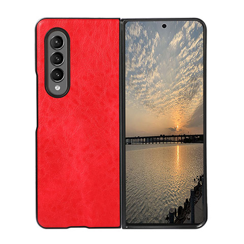 Luxus Leder Hülle Handyhülle und Kunststoff Schutzhülle Hartschalen Tasche R06 für Samsung Galaxy Z Fold4 5G Rot