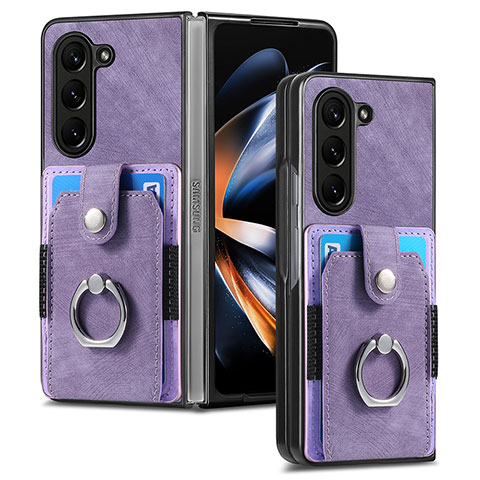 Luxus Leder Hülle Handyhülle und Kunststoff Schutzhülle Hartschalen Tasche S01D für Samsung Galaxy Z Fold5 5G Violett