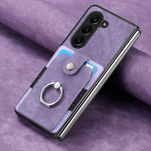 Luxus Leder Hülle Handyhülle und Kunststoff Schutzhülle Hartschalen Tasche S02D für Samsung Galaxy Z Fold5 5G Violett