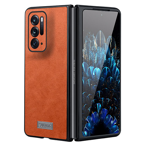 Luxus Leder Hülle Handyhülle und Kunststoff Schutzhülle Hartschalen Tasche S03 für Oppo Find N 5G Orange