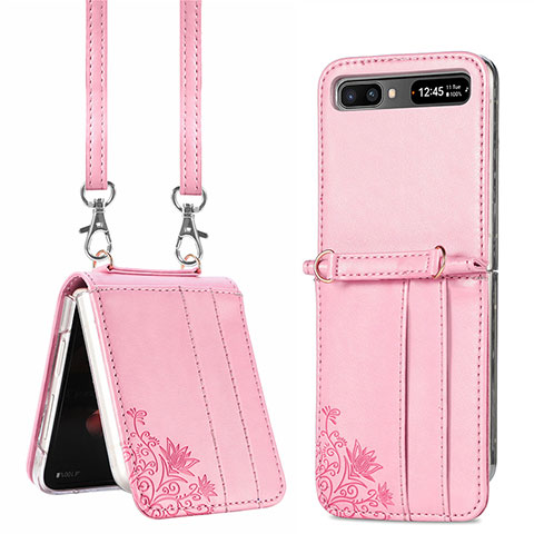 Luxus Leder Hülle Handyhülle und Kunststoff Schutzhülle Hartschalen Tasche S04D für Samsung Galaxy Z Flip5 5G Rosegold