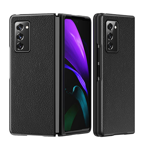 Luxus Leder Hülle Handyhülle und Kunststoff Schutzhülle Hartschalen Tasche S06 für Samsung Galaxy Z Fold2 5G Schwarz