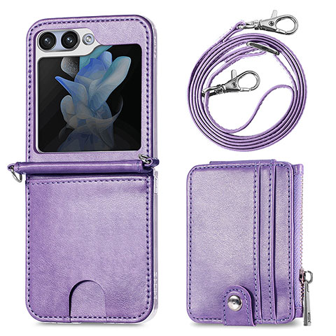 Luxus Leder Hülle Handyhülle und Kunststoff Schutzhülle Hartschalen Tasche S07D für Samsung Galaxy Z Flip5 5G Violett