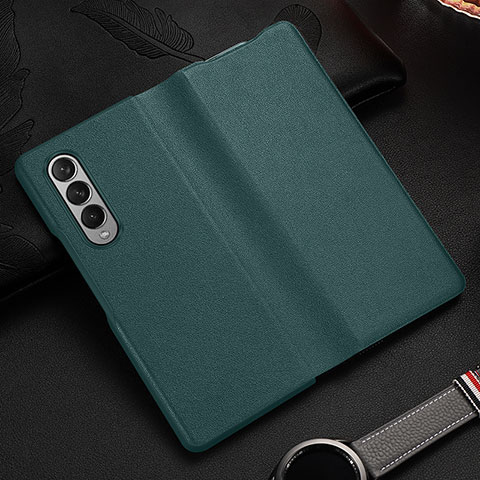 Luxus Leder Hülle Handyhülle und Kunststoff Schutzhülle Hartschalen Tasche S08 für Samsung Galaxy Z Fold3 5G Grün