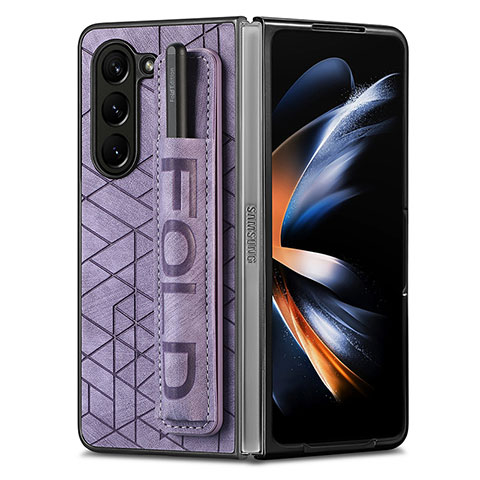 Luxus Leder Hülle Handyhülle und Kunststoff Schutzhülle Hartschalen Tasche S11D für Samsung Galaxy Z Fold5 5G Violett