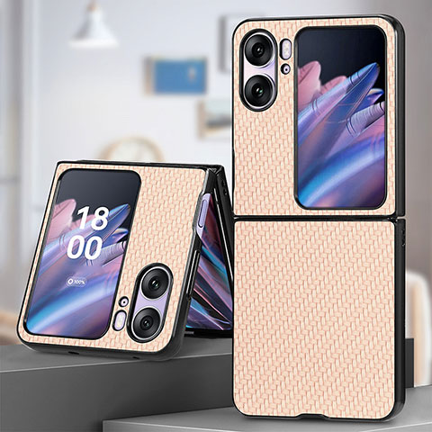 Luxus Leder Hülle Handyhülle und Kunststoff Schutzhülle Hartschalen Tasche SD1 für Oppo Find N2 Flip 5G Gold