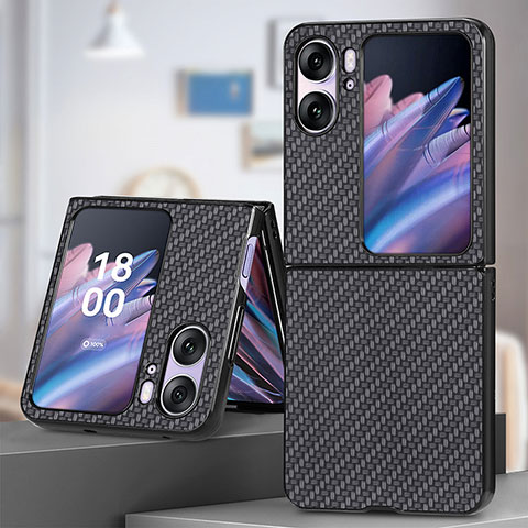 Luxus Leder Hülle Handyhülle und Kunststoff Schutzhülle Hartschalen Tasche SD1 für Oppo Find N2 Flip 5G Schwarz