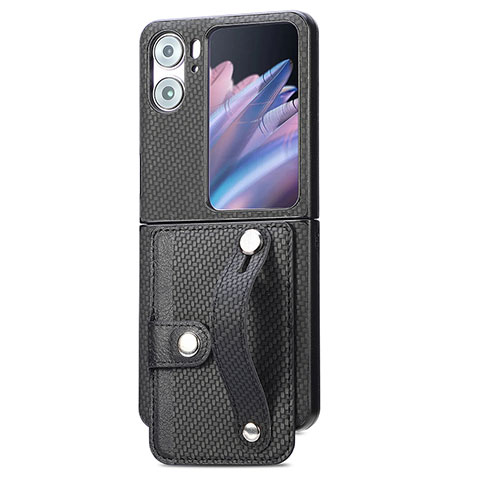Luxus Leder Hülle Handyhülle und Kunststoff Schutzhülle Hartschalen Tasche SD10 für Oppo Find N2 Flip 5G Schwarz