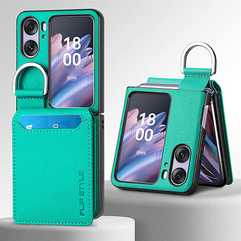 Luxus Leder Hülle Handyhülle und Kunststoff Schutzhülle Hartschalen Tasche SD12 für Oppo Find N2 Flip 5G Grün