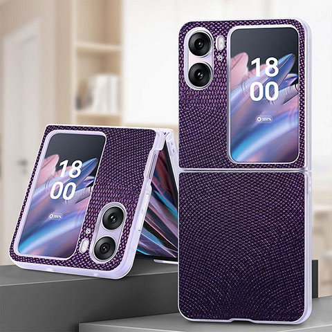 Luxus Leder Hülle Handyhülle und Kunststoff Schutzhülle Hartschalen Tasche SD2 für Oppo Find N2 Flip 5G Violett