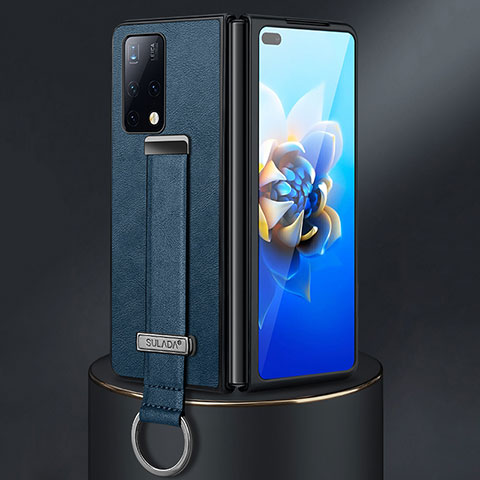 Luxus Leder Hülle Handyhülle und Kunststoff Schutzhülle Hartschalen Tasche SD3 für Huawei Mate X2 Blau