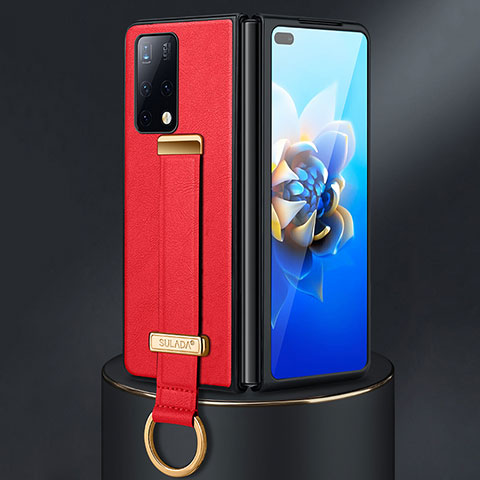 Luxus Leder Hülle Handyhülle und Kunststoff Schutzhülle Hartschalen Tasche SD3 für Huawei Mate X2 Rot