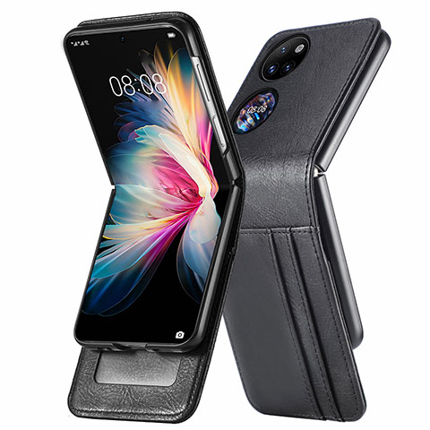 Luxus Leder Hülle Handyhülle und Kunststoff Schutzhülle Hartschalen Tasche SD3 für Huawei P60 Pocket Schwarz