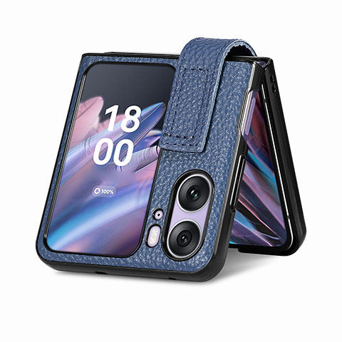 Luxus Leder Hülle Handyhülle und Kunststoff Schutzhülle Hartschalen Tasche SD3 für Oppo Find N2 Flip 5G Blau