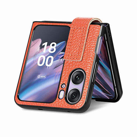 Luxus Leder Hülle Handyhülle und Kunststoff Schutzhülle Hartschalen Tasche SD3 für Oppo Find N2 Flip 5G Orange