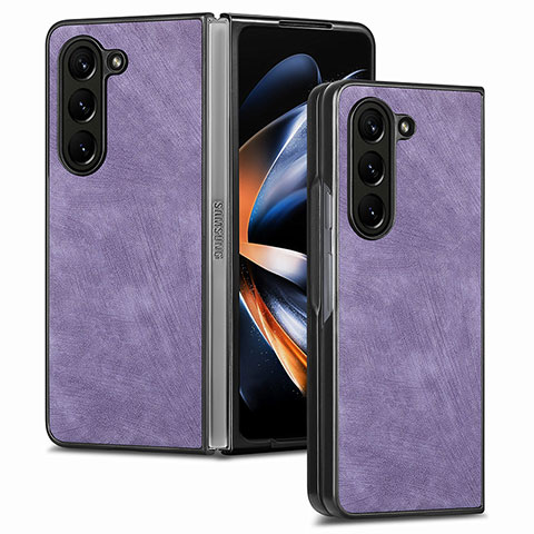 Luxus Leder Hülle Handyhülle und Kunststoff Schutzhülle Hartschalen Tasche SD3 für Samsung Galaxy Z Fold5 5G Violett