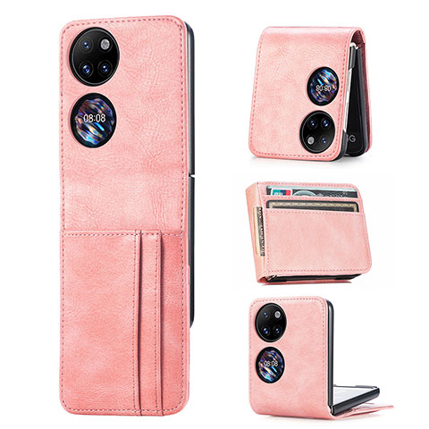 Luxus Leder Hülle Handyhülle und Kunststoff Schutzhülle Hartschalen Tasche SD4 für Huawei Pocket S Rosegold