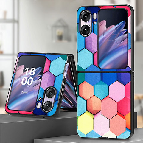 Luxus Leder Hülle Handyhülle und Kunststoff Schutzhülle Hartschalen Tasche SD7 für Oppo Find N2 Flip 5G Bunt