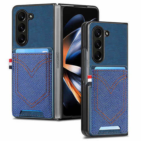 Luxus Leder Hülle Handyhülle und Kunststoff Schutzhülle Hartschalen Tasche SD7 für Samsung Galaxy Z Fold5 5G Blau