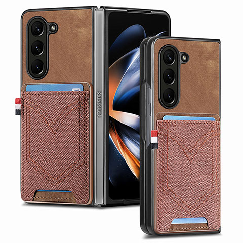 Luxus Leder Hülle Handyhülle und Kunststoff Schutzhülle Hartschalen Tasche SD7 für Samsung Galaxy Z Fold5 5G Braun