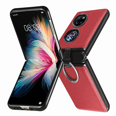 Luxus Leder Hülle Handyhülle und Kunststoff Schutzhülle Hartschalen Tasche SD8 für Huawei P50 Pocket Rot