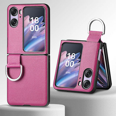 Luxus Leder Hülle Handyhülle und Kunststoff Schutzhülle Hartschalen Tasche SD8 für Oppo Find N2 Flip 5G Violett