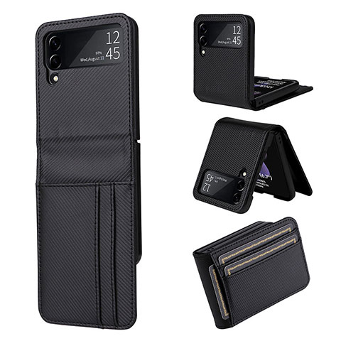 Luxus Leder Hülle Handyhülle und Kunststoff Schutzhülle Hartschalen Tasche T01 für Samsung Galaxy Z Flip4 5G Schwarz