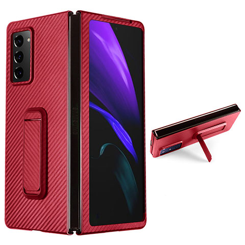 Luxus Leder Hülle Handyhülle und Kunststoff Schutzhülle Hartschalen Tasche T01 für Samsung Galaxy Z Fold2 5G Rot