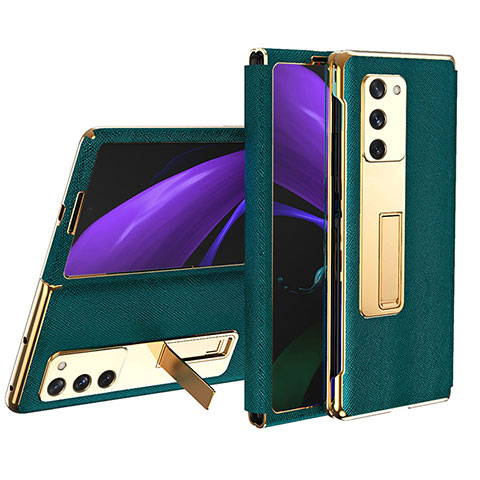 Luxus Leder Hülle Handyhülle und Kunststoff Schutzhülle Hartschalen Tasche T02 für Samsung Galaxy Z Fold2 5G Grün